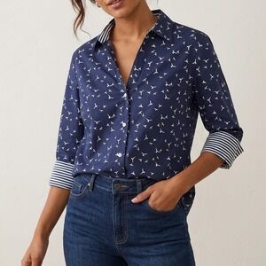 Foxcroft NYC Nautical Bird Print Easy Care Button Up Shirt XL‎ Summer Old Money